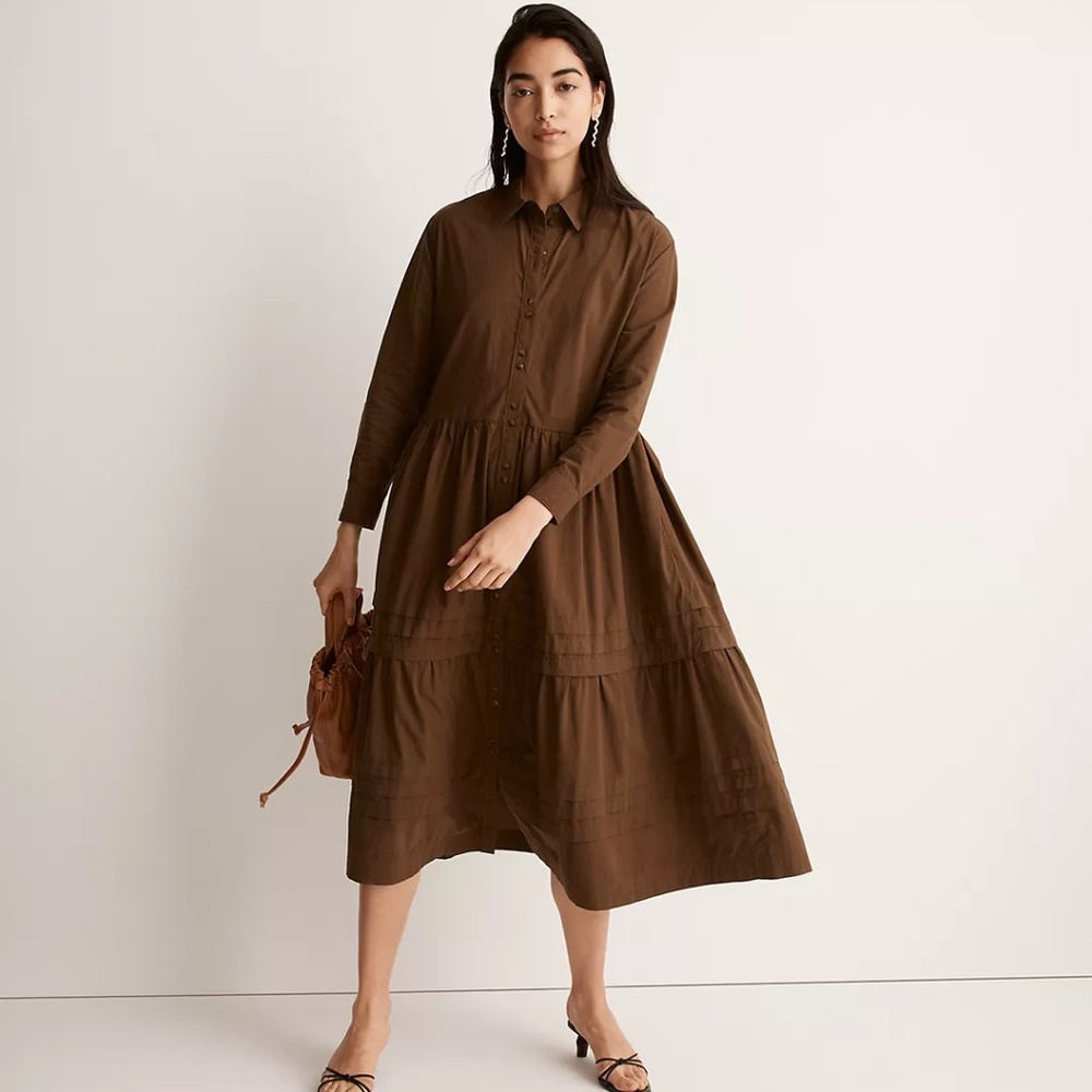 Pleated Utility Midi Shirtdress